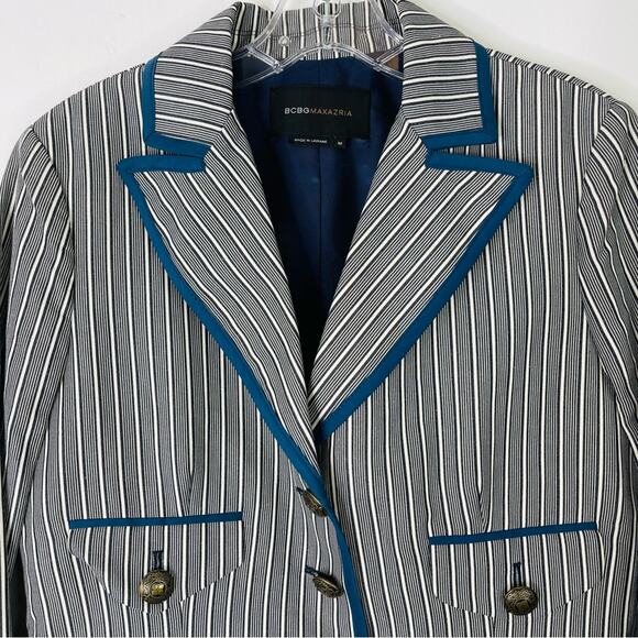 BCBG white blue stripe coastal preppy linen button blazer jacket medium - Picture 2 of 8